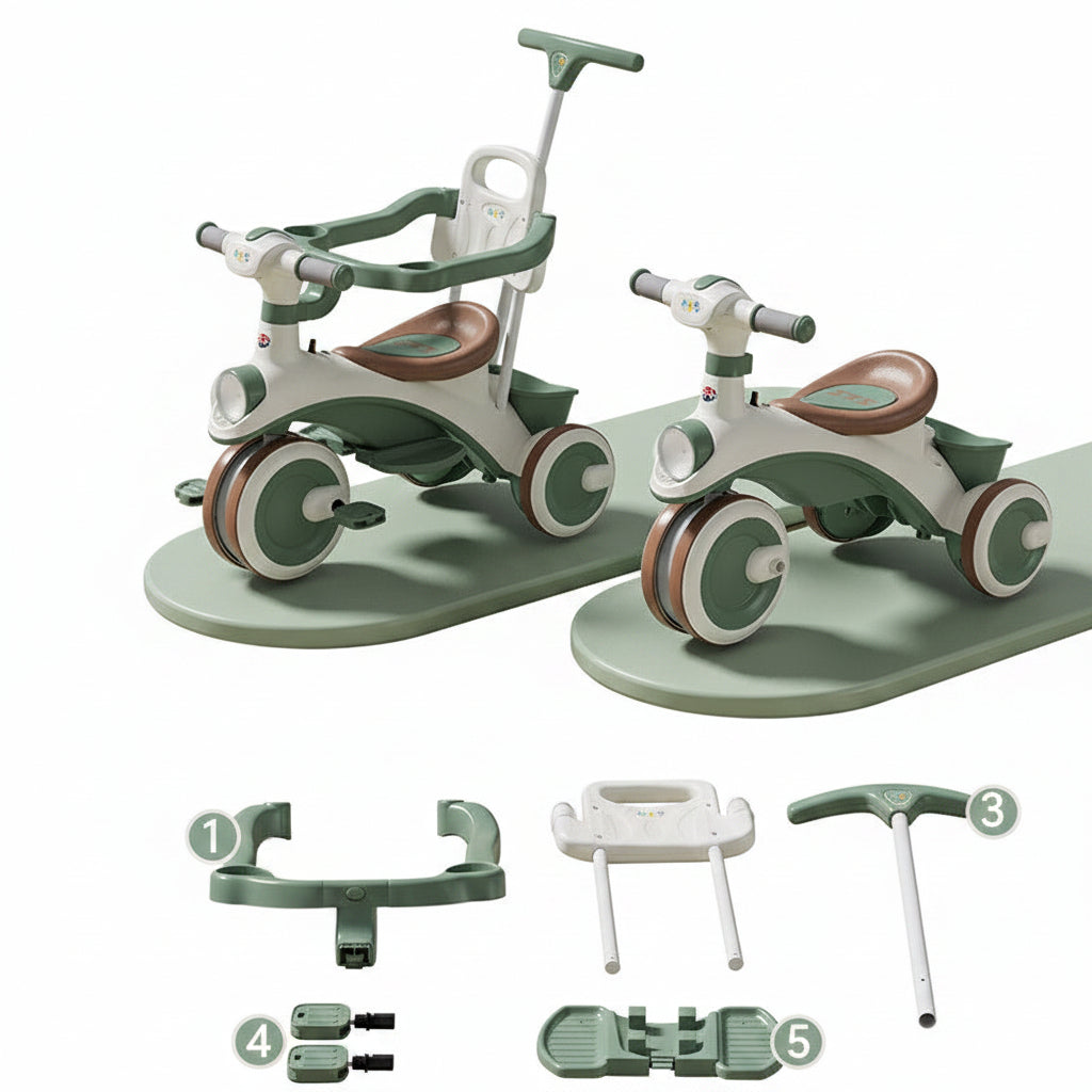 Tricycle enfant pousseur barre parentale auvent selon modèle | PROJETVELO