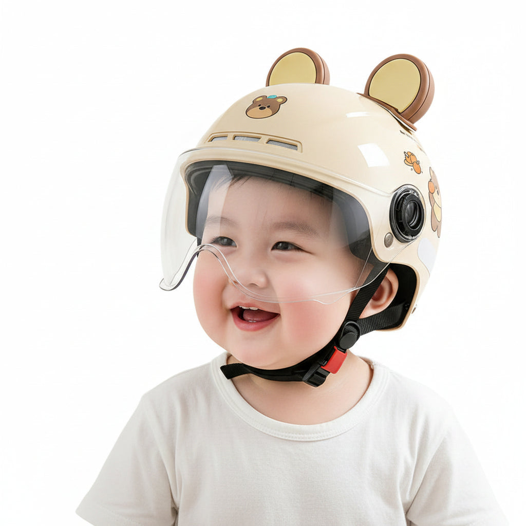 Casque vélo enfant jaune oreilles d’ours avec visière | PROJETVELO