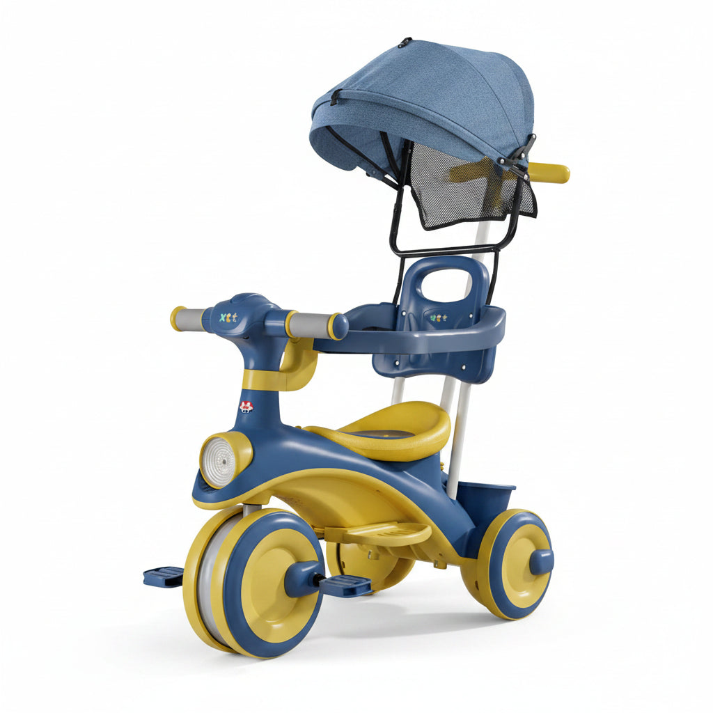 Tricycle enfant pousseur barre parentale auvent selon modèle | PROJETVELO