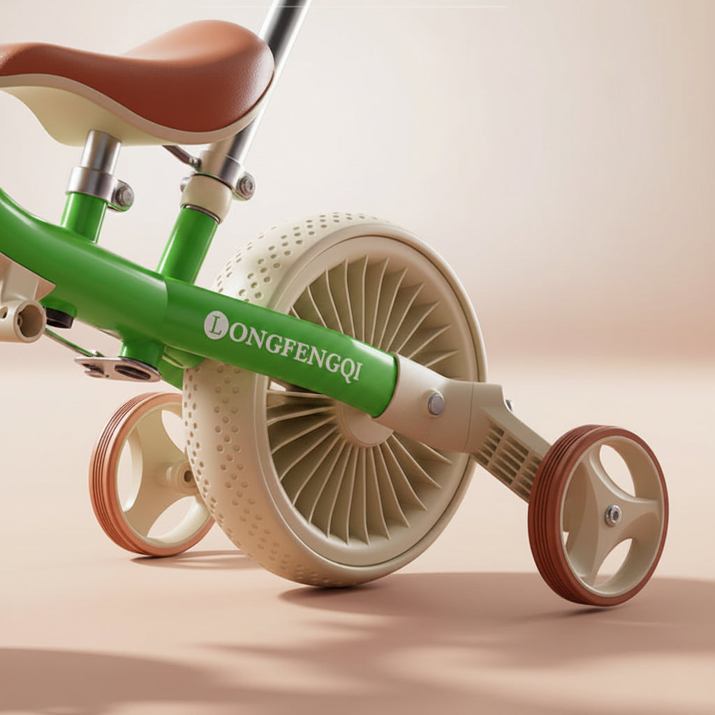 Tricycle enfant avec barre pousseur et 3 roues Vert | PROJETVELO
