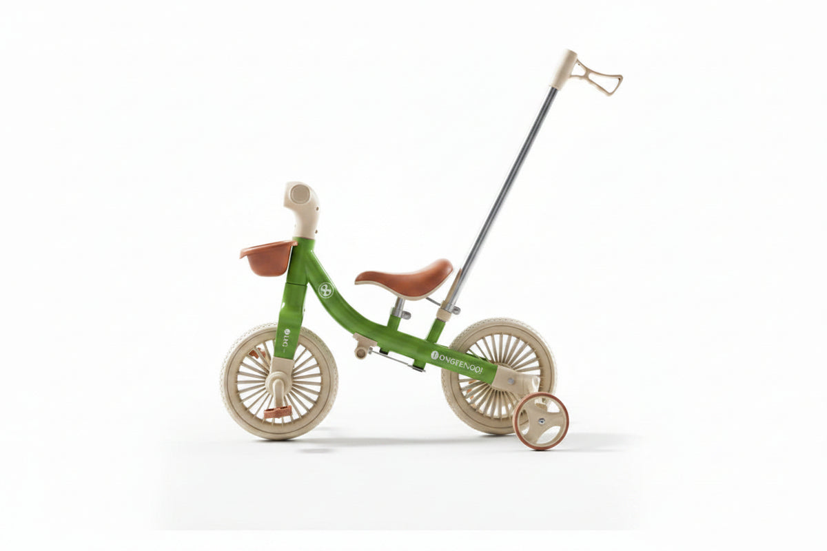 Tricycle enfant avec barre pousseur et 3 roues Vert | PROJETVELO