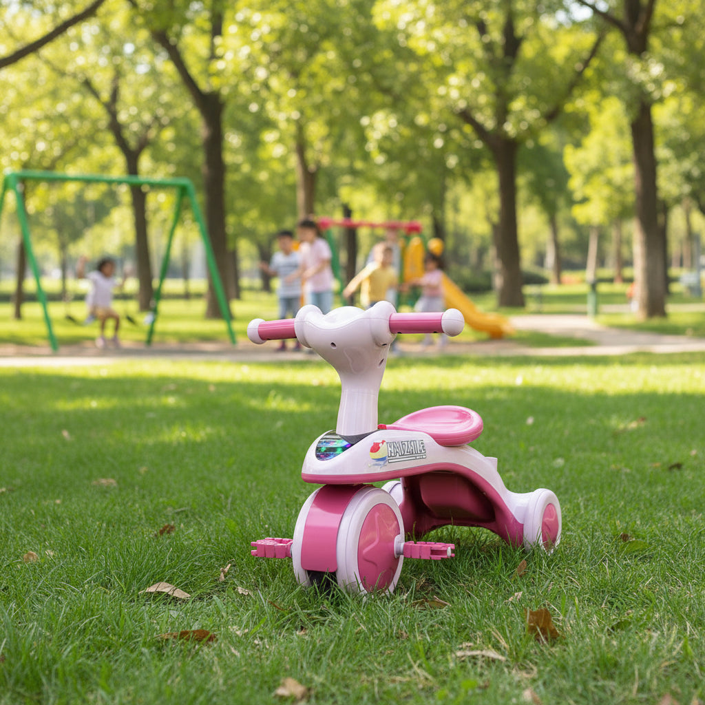 Tricycle enfant lumineux roues mousse musique Rose | PROJETVELO
