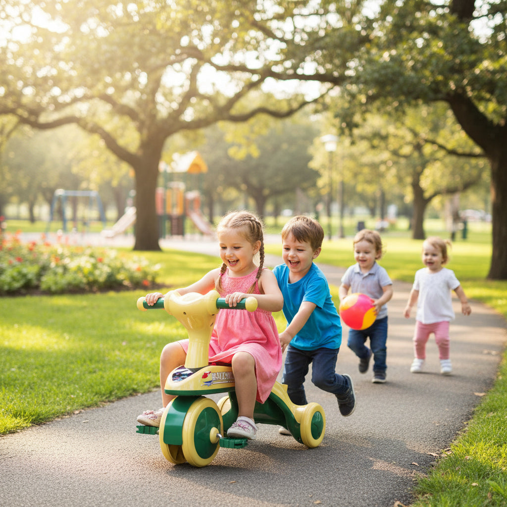Tricycle enfant lumineux roues mousse musique Vert | PROJETVELO