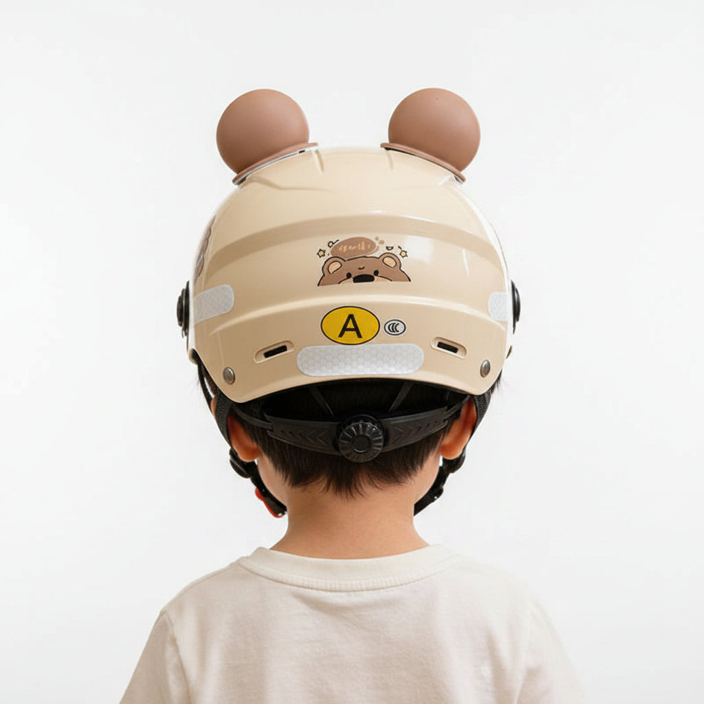 Casque vélo enfant jaune oreilles d’ours avec visière | PROJETVELO