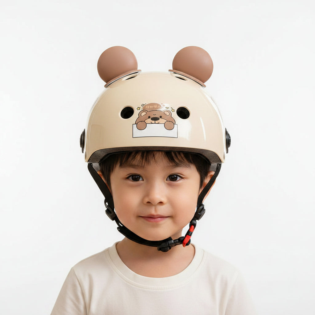 Casque vélo enfant jaune oreilles d’ours avec visière | PROJETVELO