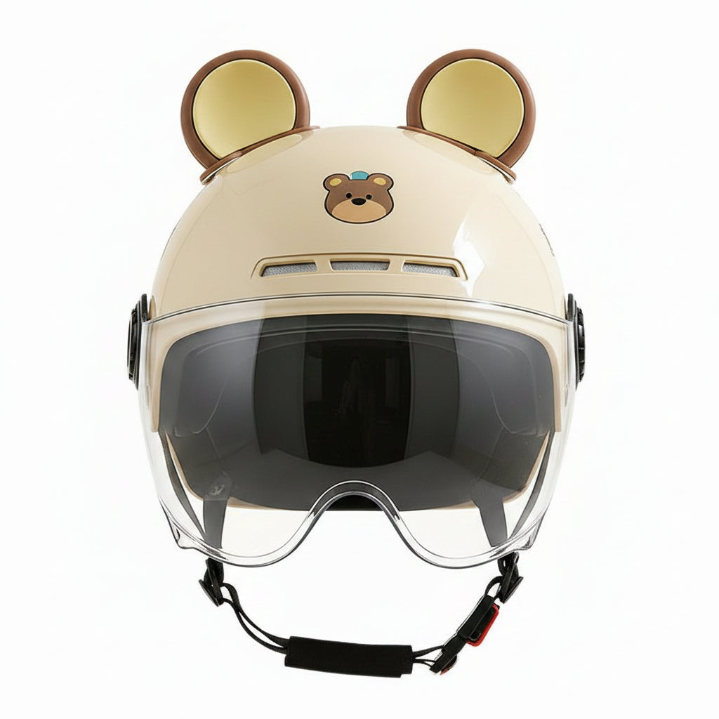 Casque vélo enfant jaune oreilles d’ours avec visière | PROJETVELO