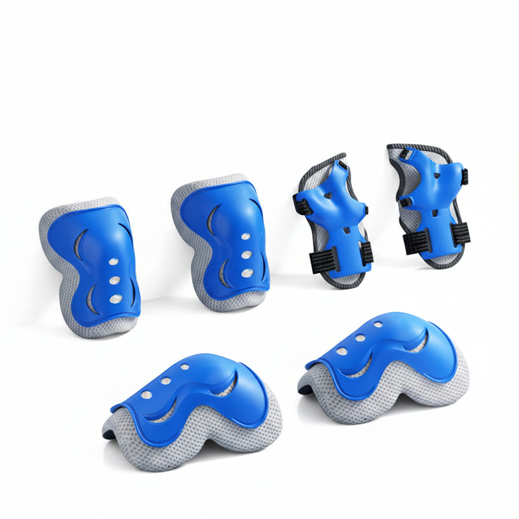 Kit protection enfant bleu genouillères coudières poignets | PROJETVELO