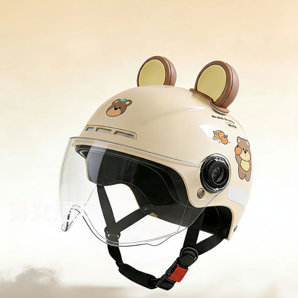 Casque vélo enfant jaune oreilles d’ours avec visière | PROJETVELO